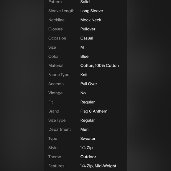 Flag & Anthem Mens 1/4 Zip Winter Sweater Pullover Medium Navy Blue Long Sleeve - Picture 15 of 15